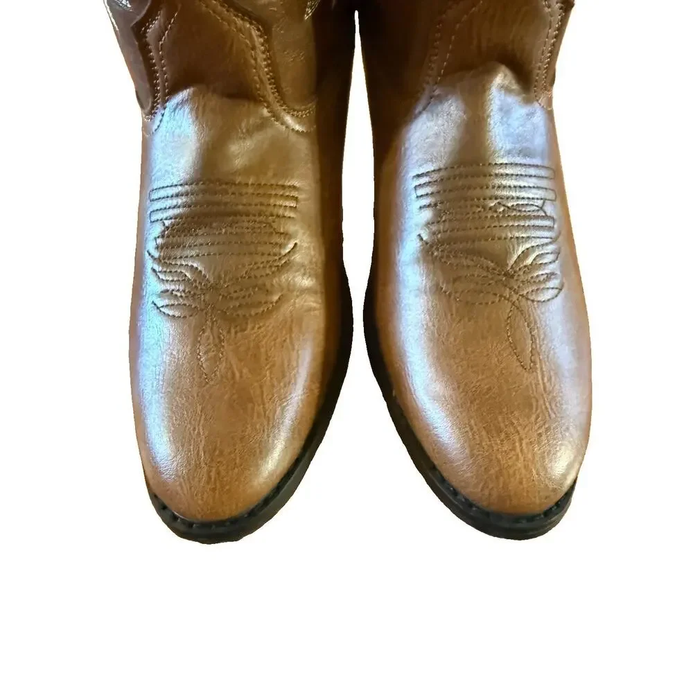 XDR Brown Leather Cowboy Boots Mens 9 / Womens 10.5 Round Toe Western 6080